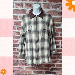 Vintage Resort Plus Zip Cardigan | Size 14 | Beige/Brown Cotton Sweater